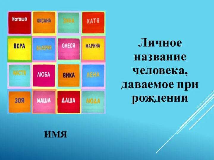 ИМЯ Личное название человека, даваемое при рождении