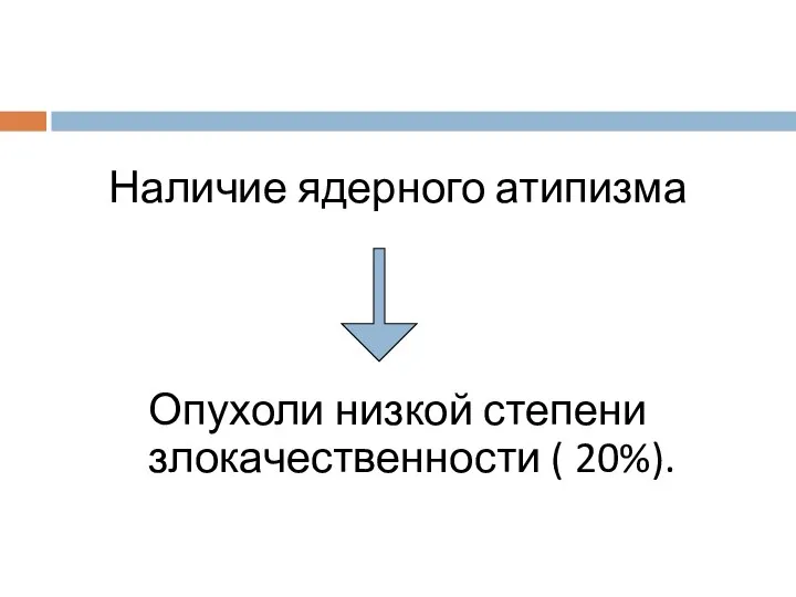 Наличие ядерного атипизма Опухоли низкой степени злокачественности ( 20%).