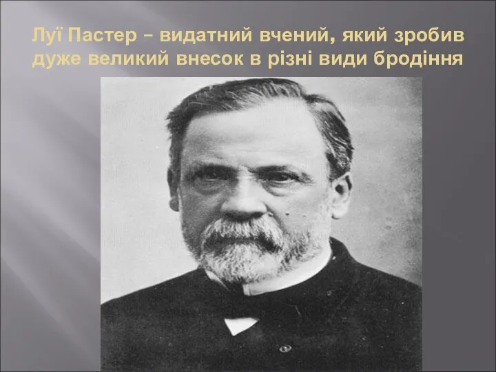 Луї Пастер – видатний вчений, який зробив дуже великий внесок в різні види бродіння