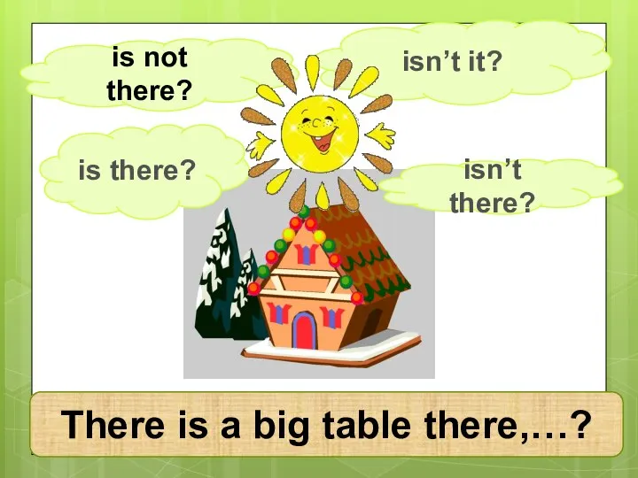 is not there? is there? isn’t there? There is a big table there,…? isn’t it?