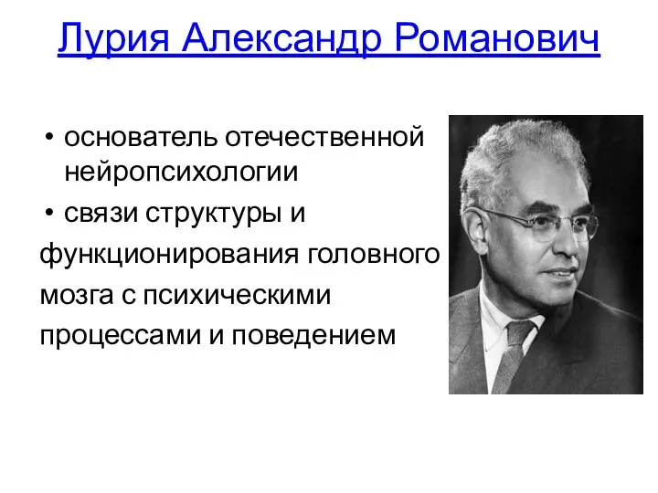 Лурия Александр Романович основатель отечественной нейропсихологии связи структуры и функционирования головного мозга