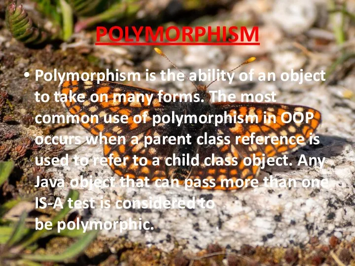 POLYMORPHISM Polymorphism is the ability of an object to take on many