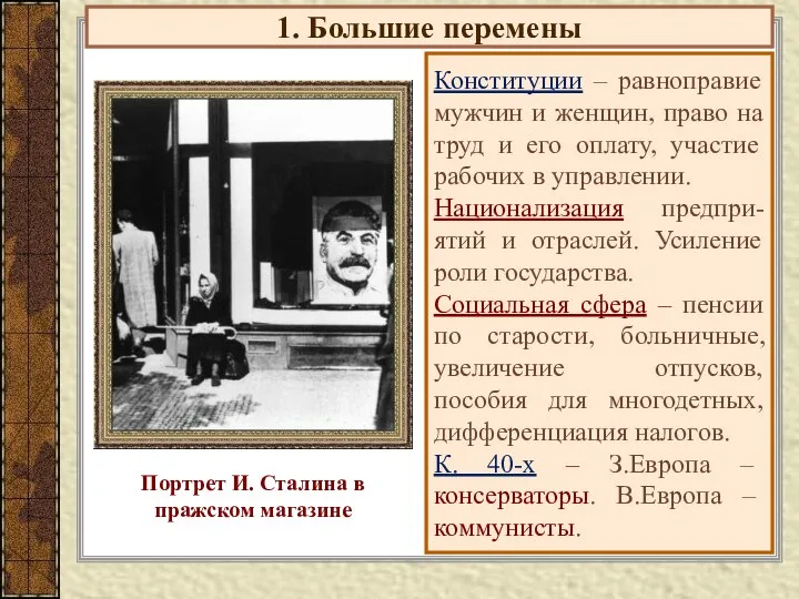 1. Большие перемены Конституции – равноправие мужчин и женщин, право на труд