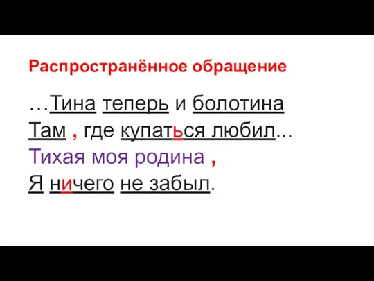 Распространённое обращение …Тина теперь и болотина Там , где купаться любил... Тихая