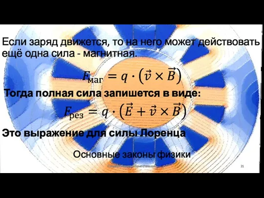 Основные законы физики Сизякин Алексей Вячеславович Если заряд движется, то на него