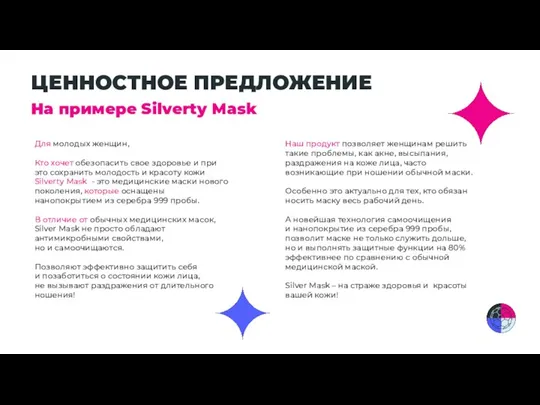 ЦЕННОСТНОЕ ПРЕДЛОЖЕНИЕ На примере Silverty Mask Для молодых женщин, Кто хочет обезопасить