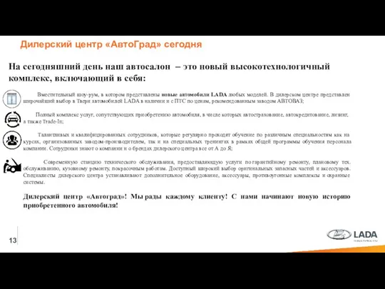 13 Дилерский центр «АвтоГрад» сегодня На сегодняшний день наш автосалон – это