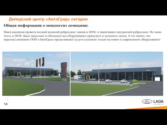 14 Дилерский центр «АвтоГрад» сегодня Общая информация о мощностях компании: Наша компания