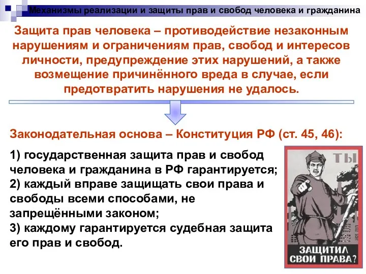 Механизмы реализации и защиты прав и свобод человека и гражданина Защита прав