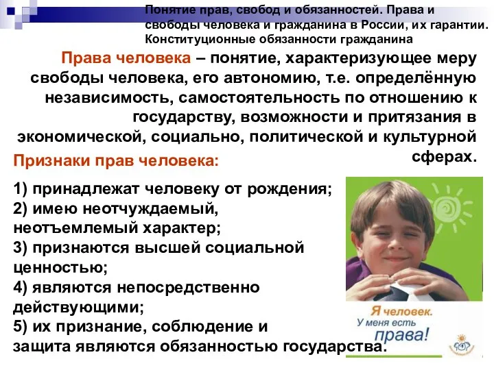 Понятие прав, свобод и обязанностей. Права и свободы человека и гражданина в