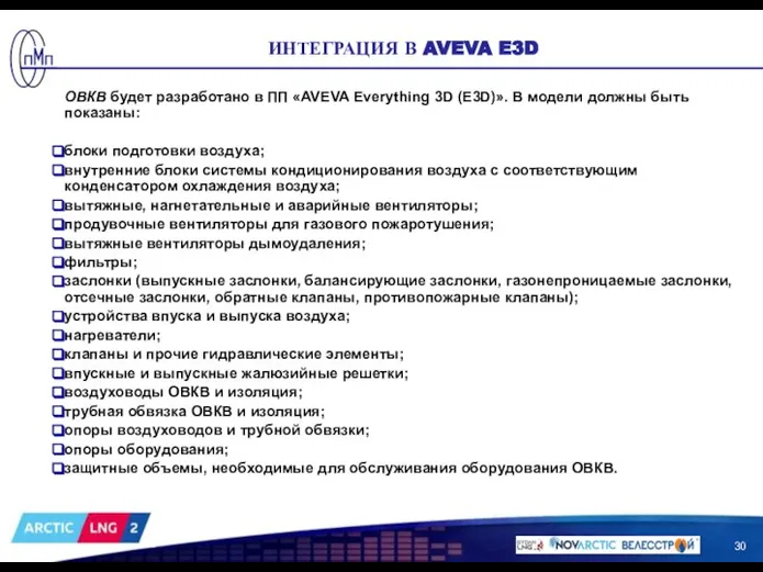 ОВКВ будет разработано в ПП «AVEVA Everything 3D (E3D)». В модели должны