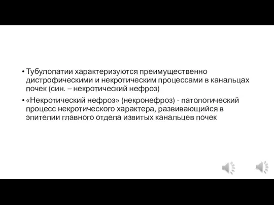 Тубулопатии характеризуются преимущественно дистрофическими и некротическим процессами в канальцах почек (син. –