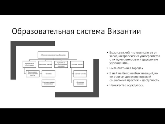 Образовательная система Византии Была светской, что отличало ее от западноевропейских университетов с