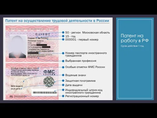 Патент на работу в РФ Срок действия 1 год