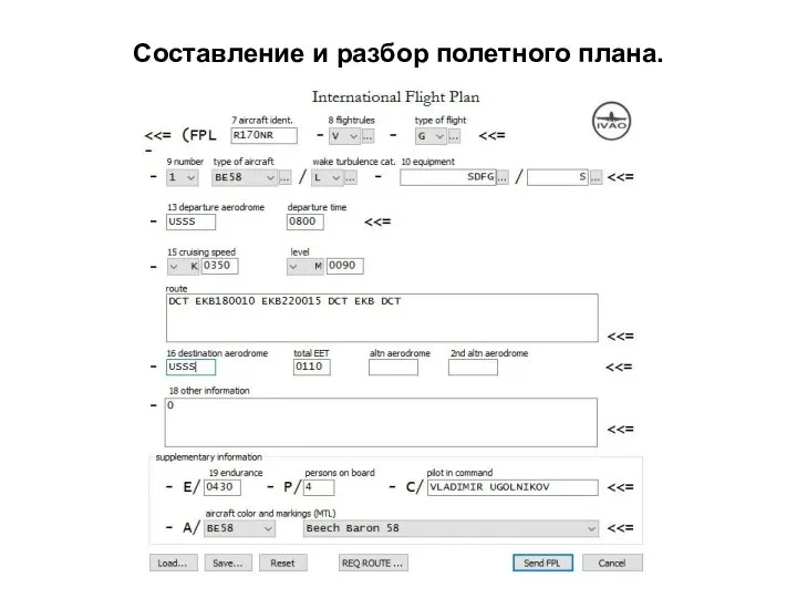 Составление и разбор полетного плана.