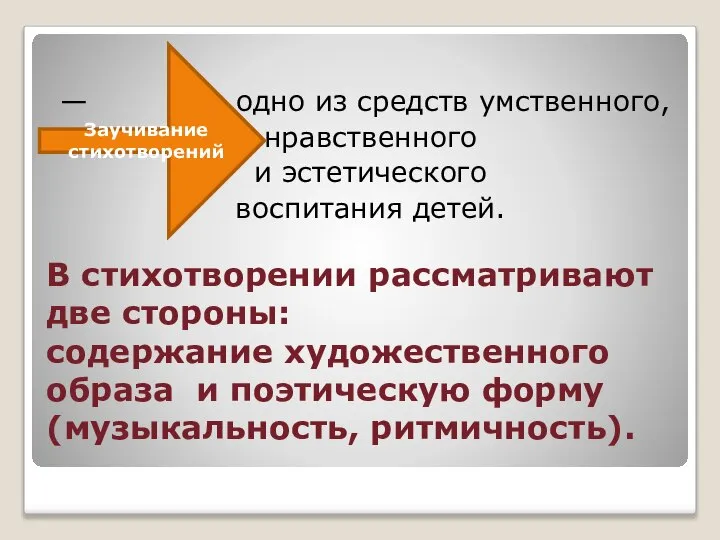 В стихотворении рассматривают две стороны: содержание художественного образа и поэтическую форму (музыкальность,