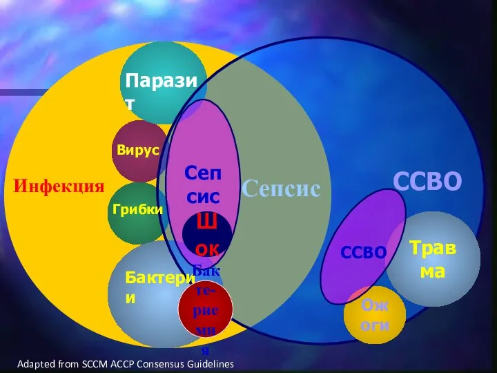 Паразит Вирус Грибки Бактерии Травма Ожоги Сепсис ССВО Сепсис ССВО Adapted from