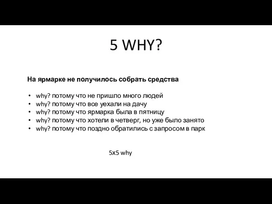 5 WHY? На ярмарке не получилось собрать средства why? потому что не