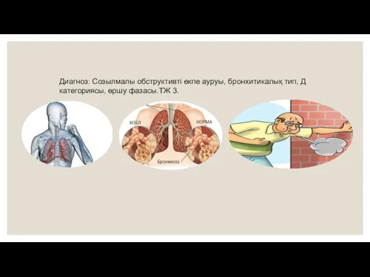 Диагноз: Созылмалы обструктивті өкпе ауруы, бронхитикалық тип, Д категориясы, өршу фазасы.ТЖ 3.