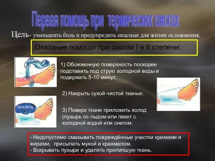 Цель- уменьшить боль и предупредить опасные для жизни осложнения. Оказание помощи при