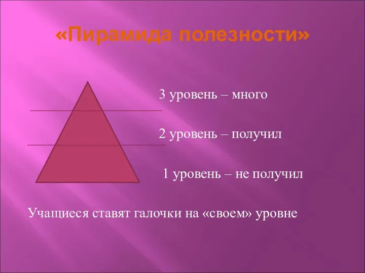«Пирамида полезности» 3 уровень – много 2 уровень – получил 1 уровень