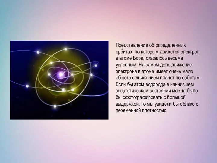 Представление об определенных орбитах, по которым движется электрон в атоме Бора, оказалось