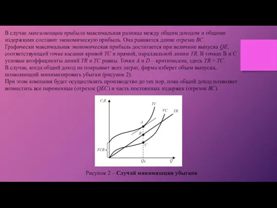 В случае максимизации прибыли максимальная разница между общим доходом и общими издержками