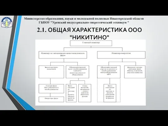 2.1. ОБЩАЯ ХАРАКТЕРИСТИКА ООО "НИКИТИНО" Министерство образования, науки и молодежной политики Нижегородской