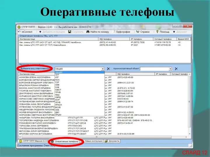 Оперативные телефоны СЛАЙД 12