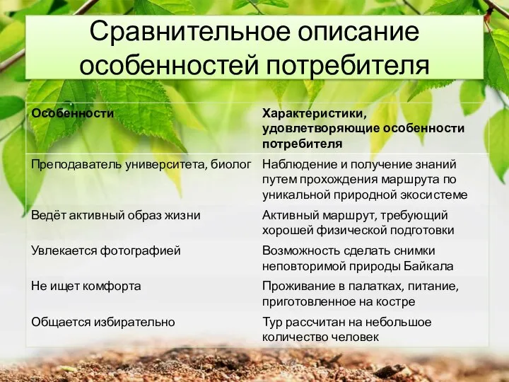 Сравнительное описание особенностей потребителя