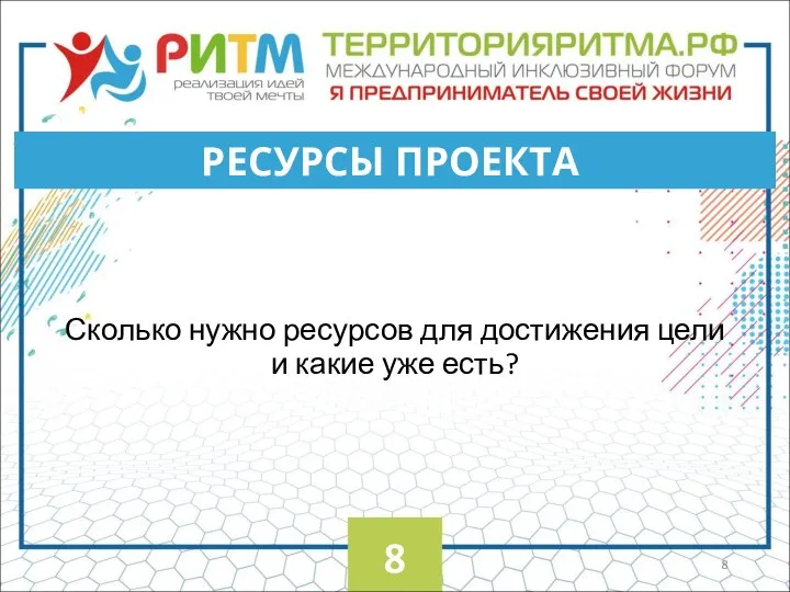 Сколько нужно ресурсов для достижения цели и какие уже есть? РЕСУРСЫ ПРОЕКТА