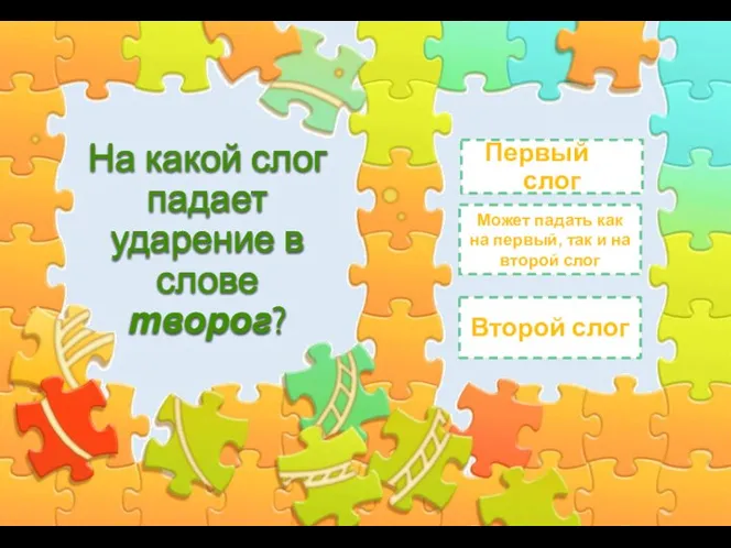 На какой слог падает ударение в слове творог? Первый слог Может падать