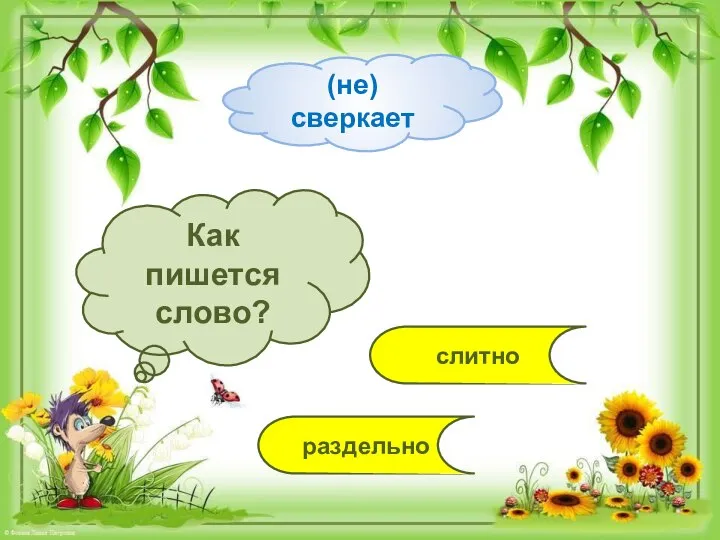 раздельно слитно Как пишется слово? (не)сверкает