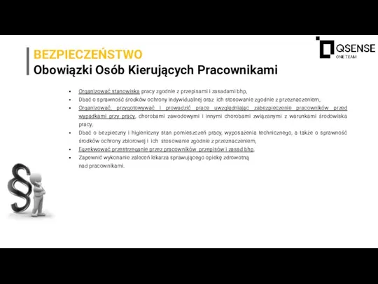 BEZPIECZEŃSTWO Obowiązki Osób Kierujących Pracownikami Organizować stanowiska pracy zgodnie z przepisami i