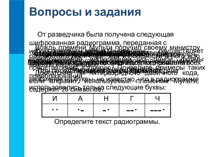 Вопросы и задания С какой целью человек осуществляет преобразование информации из одной