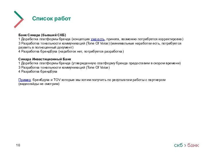 Список работ 10 Банк Синара (бывший СКБ) 1 Доработка платформы бренда (концепция