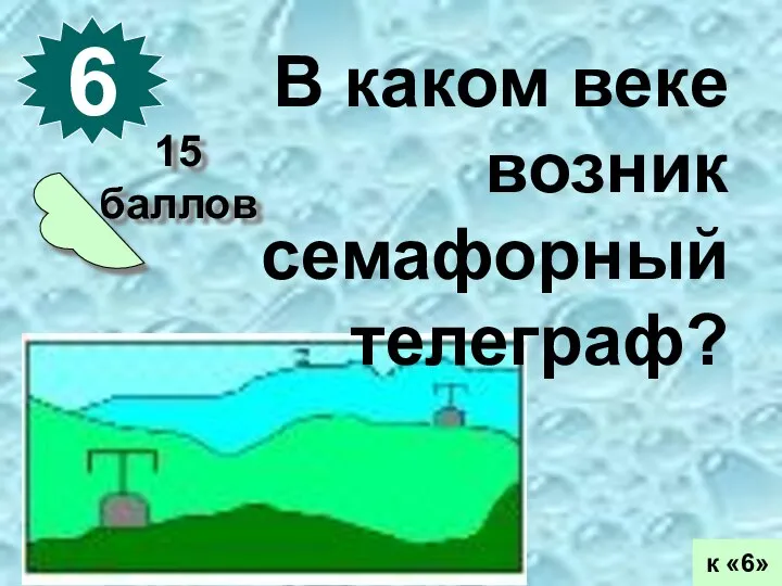 15 баллов 6 к «6» В каком веке возник семафорный телеграф?