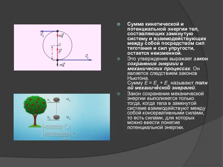 Сумма кинетической и потенциальной энергии тел, составляющих замкнутую систему и взаимодействующих между