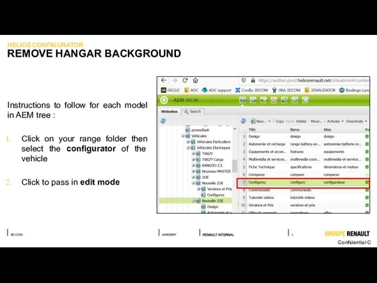 Instructions to follow for each model in AEM tree : Click on