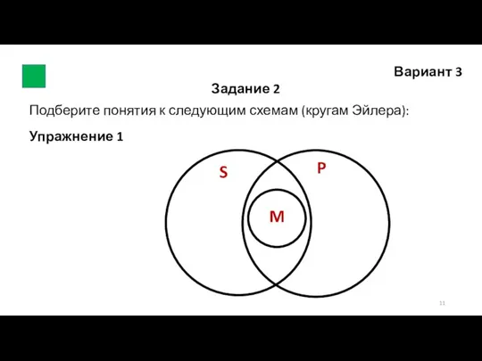 Вариант 3 Задание 2 Подберите понятия к следующим схемам (кругам Эйлера): P Упражнение 1