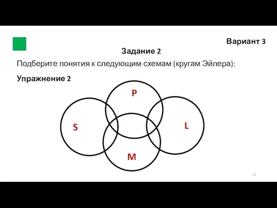 Вариант 3 Задание 2 Подберите понятия к следующим схемам (кругам Эйлера): Упражнение 2