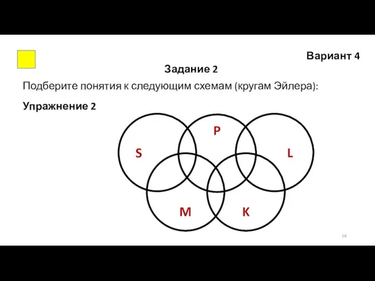 Вариант 4 Задание 2 Подберите понятия к следующим схемам (кругам Эйлера): Упражнение 2