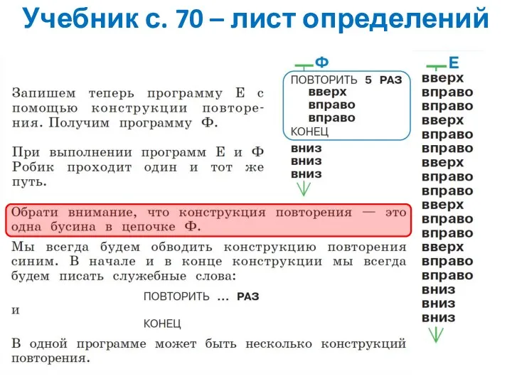 Учебник с. 70 – лист определений