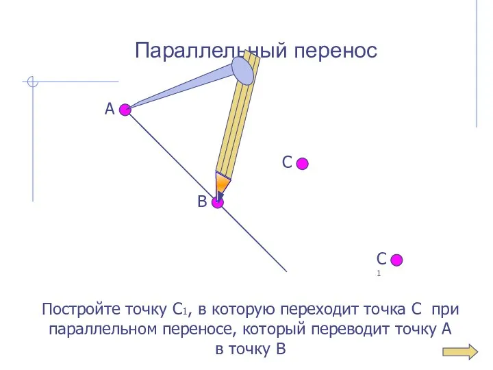 Параллельный перенос Постройте точку С1, в которую переходит точка С при параллельном