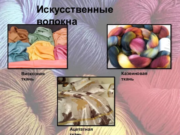 Искусственные волокна Вискозная ткань Казеиновая ткань Ацетатная ткань