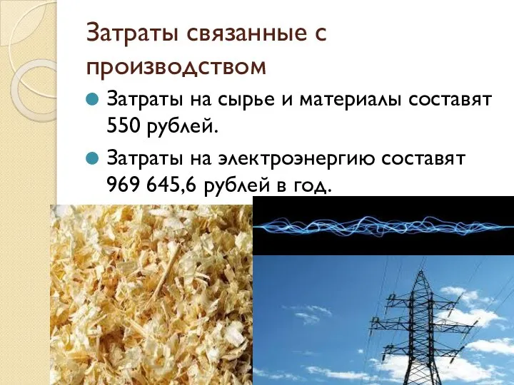 Затраты связанные с производством Затраты на сырье и материалы составят 550 рублей.