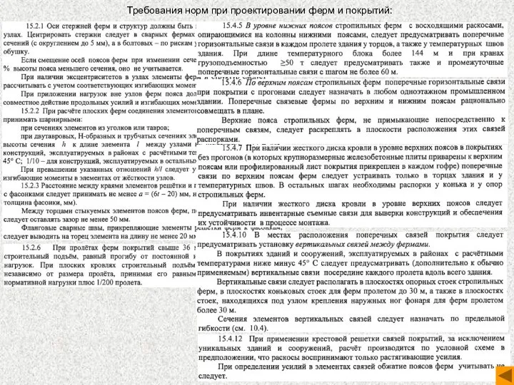 Требования норм при проектировании ферм и покрытий: