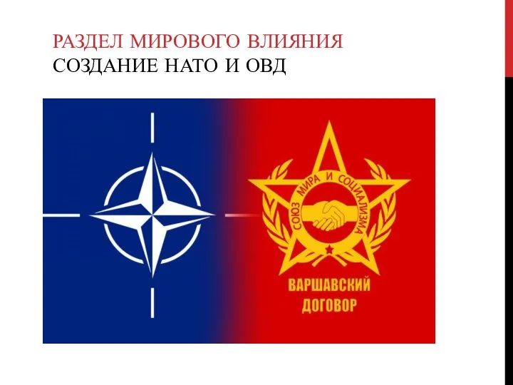 РАЗДЕЛ МИРОВОГО ВЛИЯНИЯ СОЗДАНИЕ НАТО И ОВД