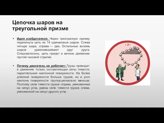 Цепочка шаров на треугольной призме Идея изобретателя: Через трехгранную призму перекинута цепь