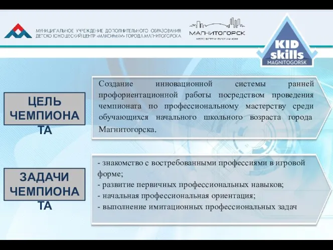 Создание инновационной системы ранней профориентационной работы посредством проведения чемпионата по профессиональному мастерству